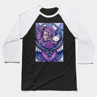 Guardian Angel and White Cat Baseball T-Shirt